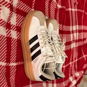 Adidas White and Black Sneakers with Tan Sole